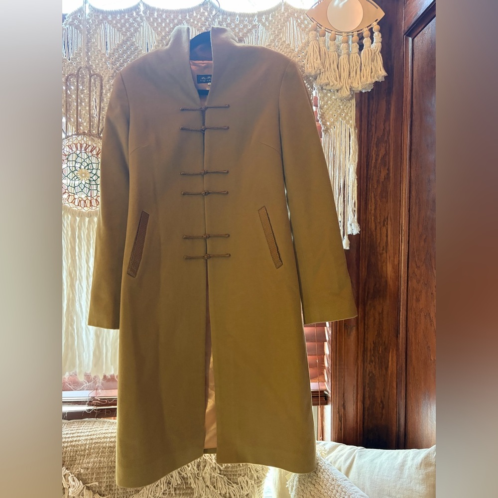 Vintage Shanghai mandarin cashmere wool coat Liz Tian camel tan color L $1200